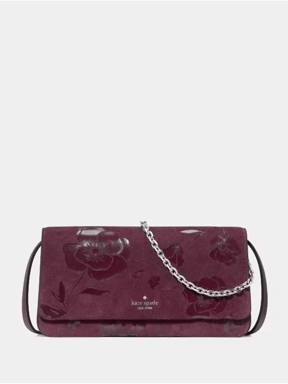 Kate Spade Ivy Floral Suede Crossbody Bag Deep Cherry